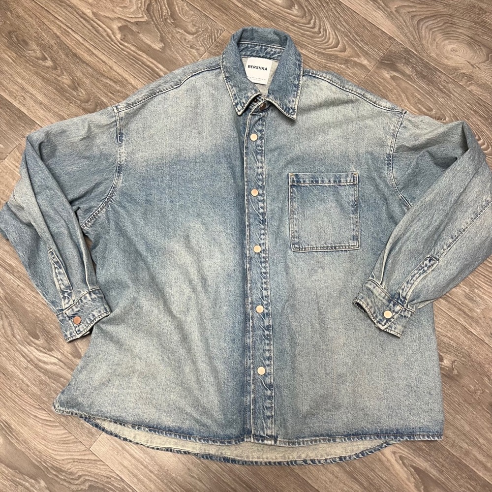 Bershka Light Blue Denim Casual Button Down Shirt